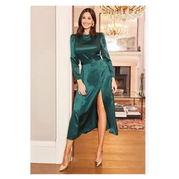 Reformation Julius Silk Dress In Forest, NWOT, NEVER WORN, NO FLAWS. - Picture 10 of 10